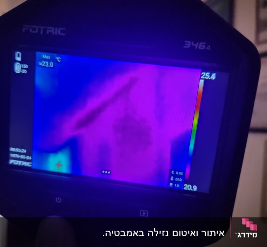 תצוגת מצלמה תרמית עם אזורים חמים וקרים